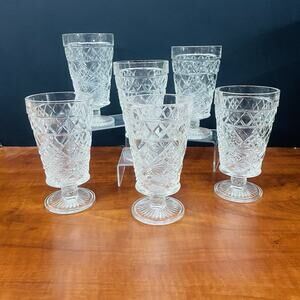 VTG 1950s "Big Top Peanut Butter" Footed Water Glasses, Pressed Set of 6